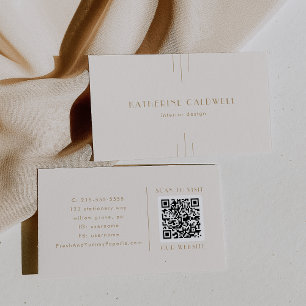 EVERLY Vintage Art Deco Cream and Gold QR Code Business Card