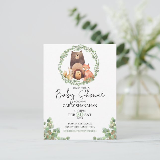 EVERLY woodland Baby Shower|Watercolor|forest Holiday Postcard (Standing Front)