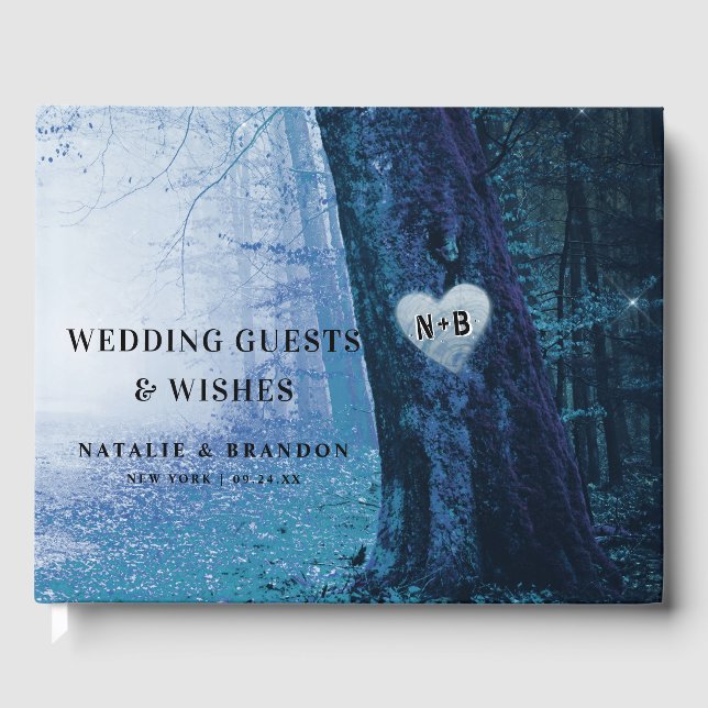 Evermore | Enchanted Fairy Forest | Blue Wedding Guest Book (Front)