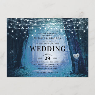 Evermore Enchanted Fairy Forest Blue Wedding Invitation