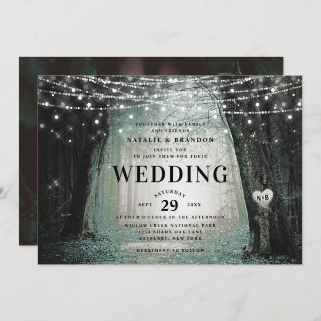 Evermore | Enchanted Fairy Forest | Moss Wedding Invitation (Front/Back)