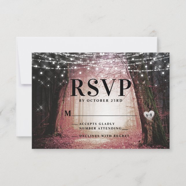 Evermore | Enchanted Fairy Forest | Pink Wedding RSVP Card (Front)