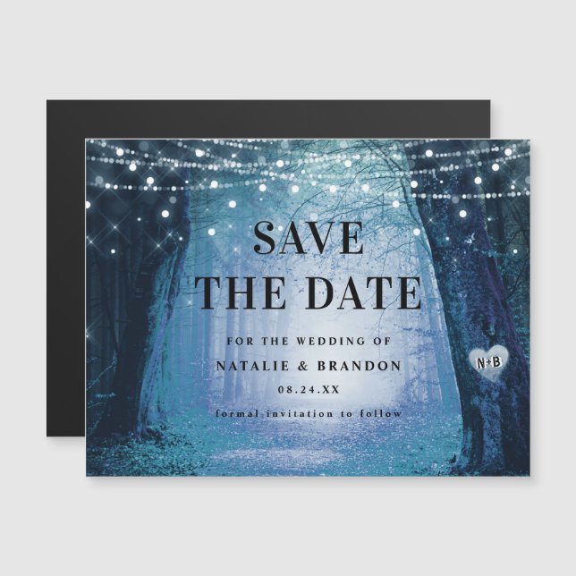 Evermore | Enchanted Forest Blue Save the Date Magnetic Invitation (Front/Back)