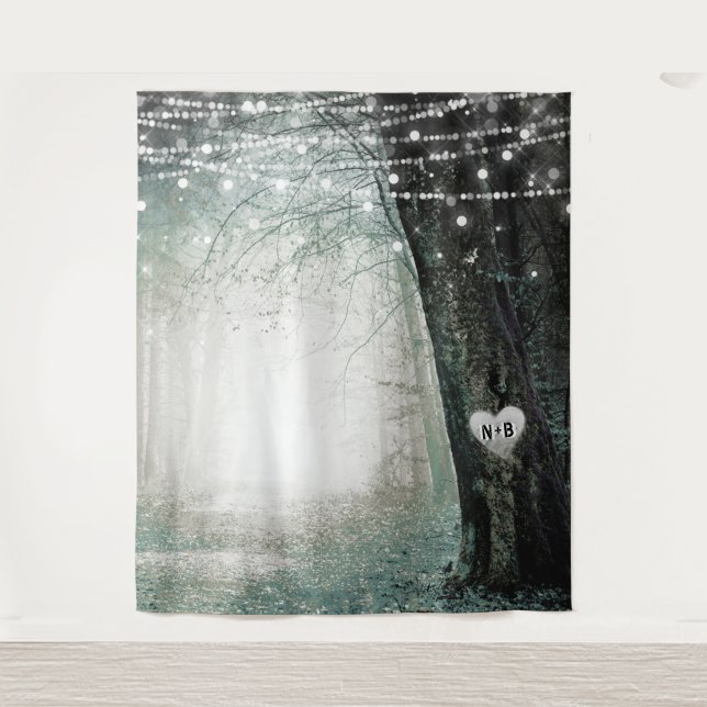 Evermore | Enchanted Forest Wedding Photo Backdrop Tapestry (Front)