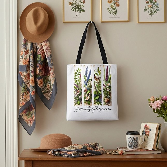 Everthing beautiful in His time botanical Tote Bag (Creator Uploaded)