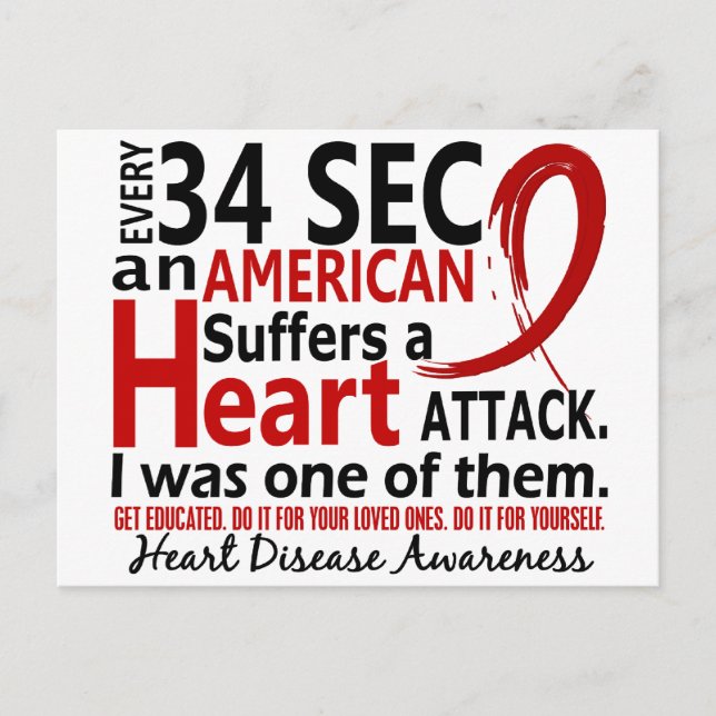 Every 34 Seconds Me Heart Disease / Attack Postcard (Front)