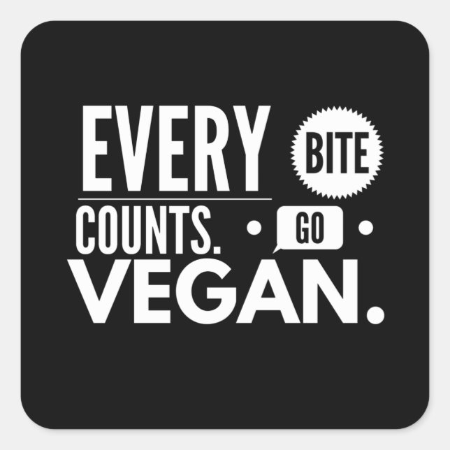 Every Bite Counts Go Vegan Square Sticker (Front)