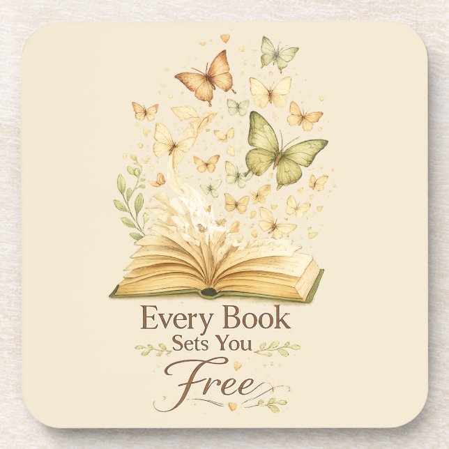 Every Book Sets You Free | Book Lover Butterfly  Coaster (Front)