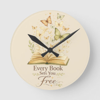 Every Book Sets You Free | Book Lover Butterfly  Round Clock