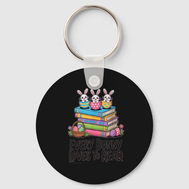 Every bunny loves to read cute easter bunny book key ring (Front)
