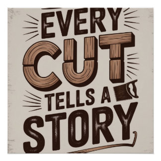 Every Cut Tells a Story – Rustic Woodworking Art Poster