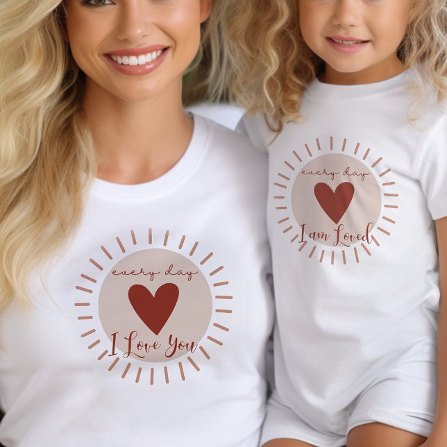 Every Day I am Loved Boho Heart Sun Matching T-Shirt (Mommy and Me tees with boho radiating love design .. mom and kid shirts sold separately)