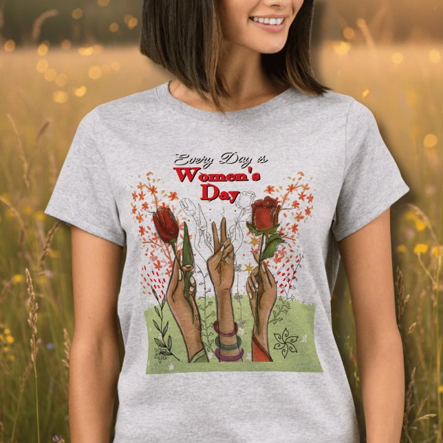 Every Day is Women's Day Hand-Painted Floral  T-Shirt (Every Day is Women's Day Hand-Painted Floral T-Shirt)