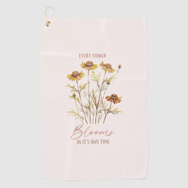 Every Flower Blooms in Its Own Time -Rustic Floral Golf Towel (Front)