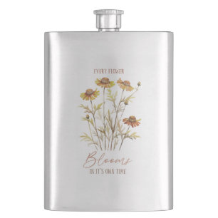 Every Flower Blooms in Its Own Time -Rustic Floral Hip Flask
