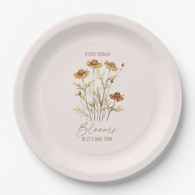 Every Flower Blooms in Its Own Time -Rustic Floral Paper Plate (Front)