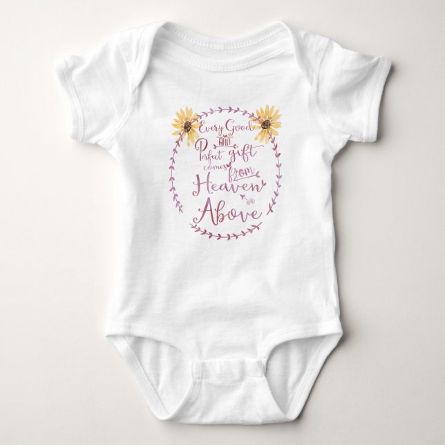 Every Good & Perfect Gift Green with Sunflowers Baby Bodysuit (Front)