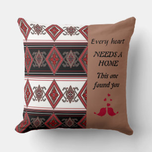 Every Heart Needs A Home Red Folk Aztec Pillow