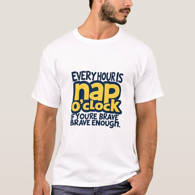 Every Hour is Nap o’Clock Funny Cat & Clock Desin T-Shirt (Front)