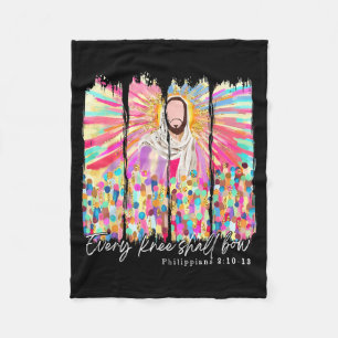 Every Knee Shall Bow Christian Jesus Bible Verse E Fleece Blanket