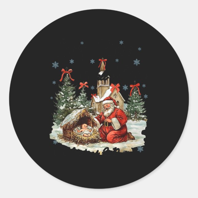 Every Knee Shall Bow Funny Nativity Scene Christma Classic Round Sticker (Front)