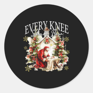 Every Knee Shall Bow Jesus Birth Christian Santa C Classic Round Sticker