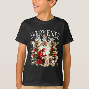 Every Knee Shall Bow Jesus Birth Christian Santa C T-Shirt