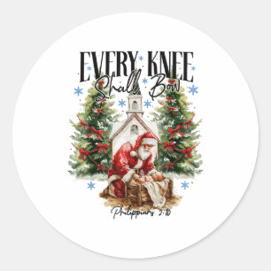 Every Knee Shall Bow Nativity Scene Religious Chri Classic Round Sticker