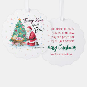 Every Knee Shall Bow Santa and Nativity Christmas Tree Decoration Card