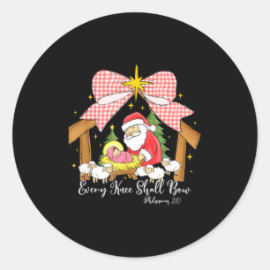 Every Knee Shall Bow Santa Christmas Nativity Scen Classic Round Sticker