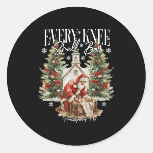 Every Knee Shall Bow Santa Christmas Nativity Scen Classic Round Sticker