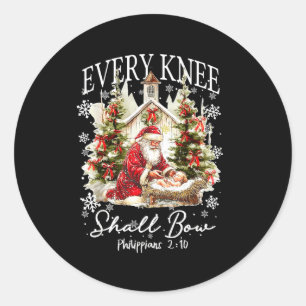 Every Knee Shall Bow Santa Christmas Nativity Scen Classic Round Sticker