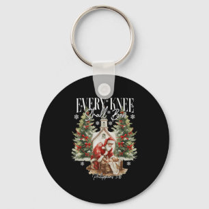 Every Knee Shall Bow Santa Christmas Nativity Scen Key Ring