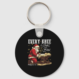Every Knee Shall Bow Santa Christmas Nativity Scen Key Ring