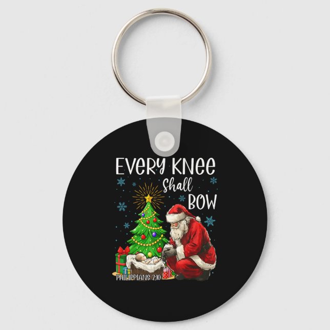 Every Knee Shall Bow Santa Christmas Nativity Scen Key Ring (Front)