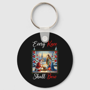 Every Knee Shall Bow Santa Christmas Nativity Scen Key Ring