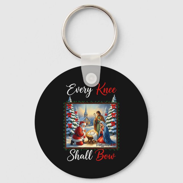 Every Knee Shall Bow Santa Christmas Nativity Scen Key Ring (Front)