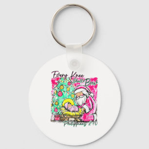 Every Knee Shall Bow Santa Christmas Nativity Scen Key Ring