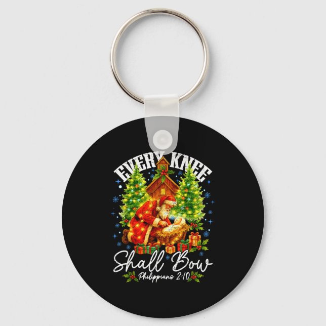 Every Knee Shall Bow Santa Christmas Nativity Scen Key Ring (Front)