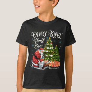 Every Knee Shall Bow Santa Christmas Nativity Scen T-Shirt