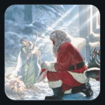 Every Knee Shall Bow Square Sticker<br><div class="desc">Every Knee Shall Bow~ Santa Claus kneeling to baby Jesus.</div>