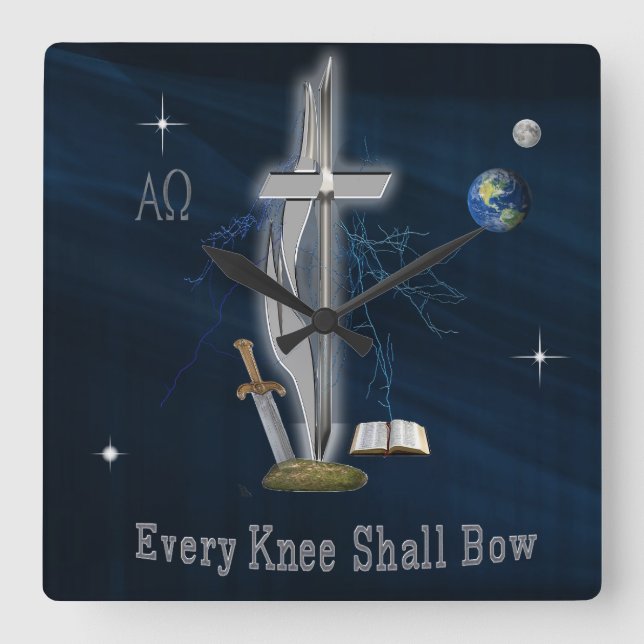 Every knee shall bow  square wall clock (Front)