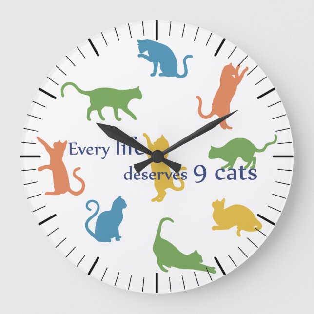 Every Life Deserves 9 Cats Funny Cat Humour Large Clock (Front)