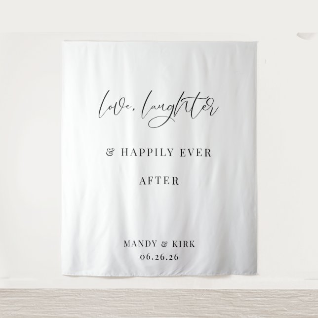 Every Love Story Is Beautiful Wedding Backdrop Tapestry (Front)