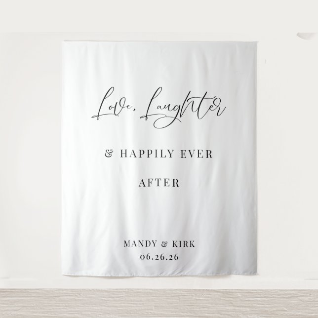 Every Love Story Is Beautiful Wedding Backdrop Tapestry (Front)
