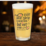 "Every Love Story" Quote Black Script Pink Hearts Glass<br><div class="desc">Celebrate the beauty of love with our exquisite "Every Love Story is Beautiful, but our Story is my Favourite" drinking glass. This stunning glass art serves as a heartfelt reminder of your unique love story, making it the perfect inspirational gift for Valentine's Day. Its elegant design and meaningful message will...</div>