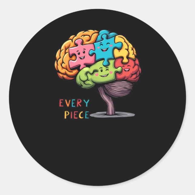 Every Piece Counts - Colourful Puzzle Brain Illust Classic Round Sticker (Front)