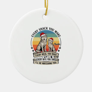 Every Snack You Make Dog Santa Hat Retro Sunset_1 Ceramic Tree Decoration