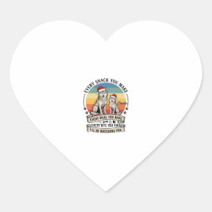 Every Snack You Make Dog Santa Hat Retro Sunset_1 Heart Sticker