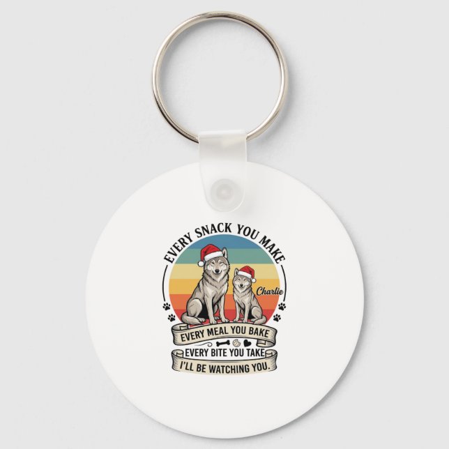 Every Snack You Make Dog Santa Hat Retro Sunset_1 Key Ring (Front)